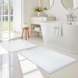 GRANNY SAYS Bathroom Rugs Sets 2 Piece,Soft Bath Mats for Bathroom, Bath Rugs Non Slip Washable, Absorbent Bath Rug for Tub,Shower and Toilet, Bath Mat Set (White, 20" x 32" + 16" x 24")