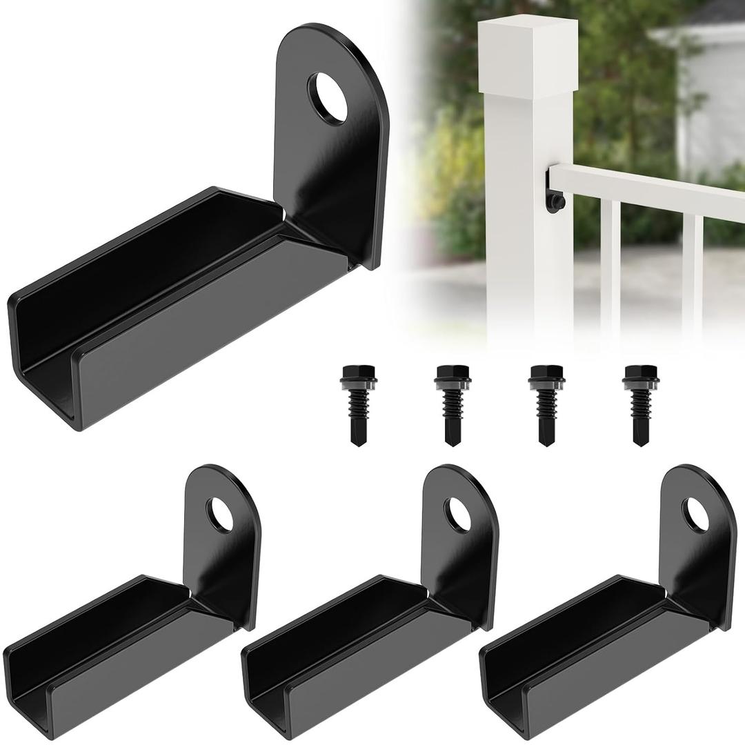 4 Pack Black Carbon Steel Fence Mounting Brackets for 1" x 1" Square Rails, Fence Panel Internal Connectors