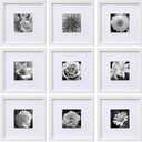 Eletecpro 10x10 Picture Frames Set of 9 with Mat for 5x5 Photos or without Mat for 10x10, Square Gallery Wall Decor Collage for Picture Display, White Frame Set for Wall Hanging