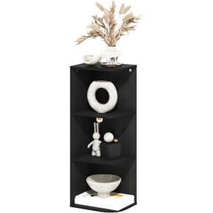 Furinno PASIR Book Shelf, 3-Tier Corner Bookshelf with Open Shelf, Standing Bookcase, 9.3 x 12 x 31.5 for Organization and Storage, for Living Room, Bedroom, Home Office, Blackwood