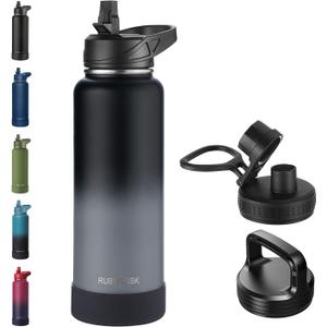 40oz Insulated Water Bottle with Straw, Stainless Steel Metal Vacuum Water Flask, Large Thermal Water bottle with Leakproof 3 Lids for Travel, Camping, Gym Sports Black Gray