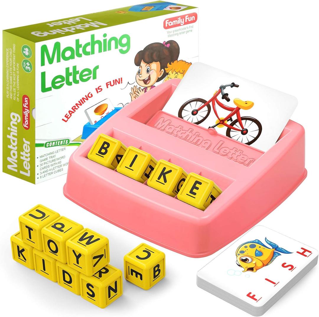 HahaGift Educational Toys for 2-5 Year Old Girl Gifts, Matching Letter Learning Games Activities, Christmas Birthday Gift for Toddler Kids Age 2 3 4 5 Year Olds Girls (Pink)