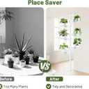 Tension Rod Plant Stand, Plant Poles for Hanging Plants Indoor, 6 Tier Tension Pole Plant Hanger, Floor to Ceiling Plant Pole with 6 Trays Hanging Plant Stand (White)