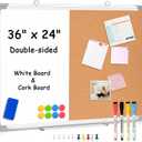 36" x 24" White Board & Cork Board Combo for Wall, Magnetic Double-Sided Dry Erase Board Cork Board Combination Hanging Whiteboard for Planning, Memo, School, Home, Office