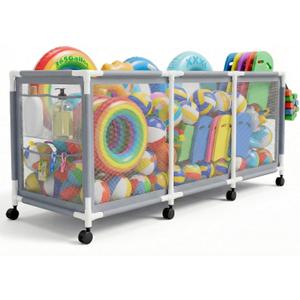 Jotesnew 365 Gallon 103" L Extra Large Swimming Pool Storage Bin, Pool Noodles Holder, Toys, Floats, Balls and Floats Equipment Mesh Rolling Storage Organizer Bin, 103" Lx32 Wx35 H (Gray)