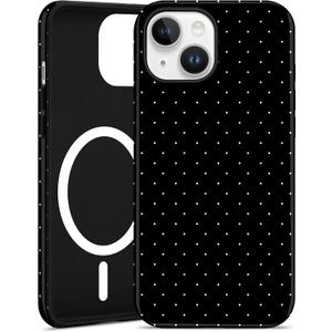 Jusy Compatible with MagSafe Polka Dot Case for iPhone 13/iPhone 14, Cute Aesthetic Polka Dots Magnetic Phone Case, Soft TPU and Hard PC Protective Phone Cover for Women Girls (Matte) - Black
