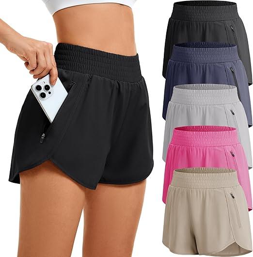 CE' CERDR Women's Athletic Workout Short High Waisted Elastic Running Shorts with Pockets for Gym Casual4 pack, XL
