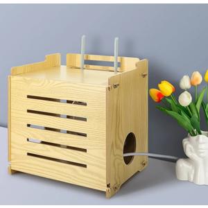 Solid Wood Projector Shelf Router Shelf Projector Stand Router Storage Box Router Cover Organized Modem Cable Power Strip Cable Management Hider Rack by Need Assembly (Fliptop Door)