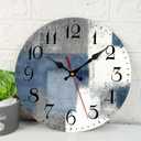 ArtSocket Wooden Wall Clock Silent Non-Ticking, Blue White Grey Abstract Painting Gray Vintage Round Wall Clocks Decor for Home Kitchen Living Room Office, Battery Operated(12 Inch) (Modern Vintage Style40)