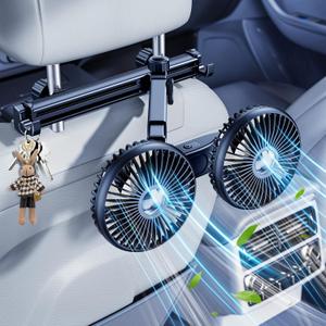 Dual Head Car Cooling Fan for Back Seat with Extension Long Arm, Usb Powered Car Seat Headrest Fan for Baby/Dog Rear Facing 360Rotatable, 12V Summer Accessories Cooler for Sedan Suv Rv Truck