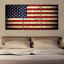 Native American Decor USA Flags Pictures Patriotic Paintings Stars Stripes Artwork 3 Pieces Red Canvas Wall Art for Home Posters and Prints Framed Stretched Ready to Hang in Living Room(48''Wx24''H)