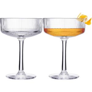 ACRYLIC Vintage Art Deco Shatterproof Coupe Martini, Champagne & Cocktail Glasses | Set of 2 | Champagne Tower Art Deco Style - Weddings & Parties Ribbed Glasses 8oz Ripple Classic Cocktail Glassware (Clear)