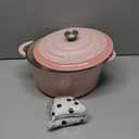 Umite Chef Enameled Cast Iron Dutch Oven-7QT Pot with Lid Cookbook & Cotton, Heavy-Duty Cookware for for Bread Baking, Braising, Stews, Marinate, Cook(Pink)