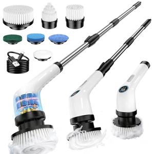 Electric Spin Scrubber Upgraded Battery with Extra-Long Runtime, IPX7 Waterproof Power Cleaner with 7 Brush Heads, 2 Speeds Adjustable Long Handle for Bathroom, Floor, Shower, Tile & Kitchen Cleaning