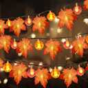 3 Pack Thanksgiving Decorations Fall Garland with Pumpkin Lights & Enlarged Maple Fall String Lights Pumpkin Decor, 30Ft 60LED Waterproof Battery Operated Christmas Fall Thanksgiving Decor for Home (Orange)