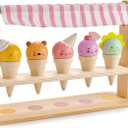 Tender Leaf Toys - Scoops and Smiles - Ice Cream Toy Shop with 5 Solid Wood Pretend Play Set for Kids, Play Food and Accessories, Encourage Role Play and Develops Social Skills - Age 3+