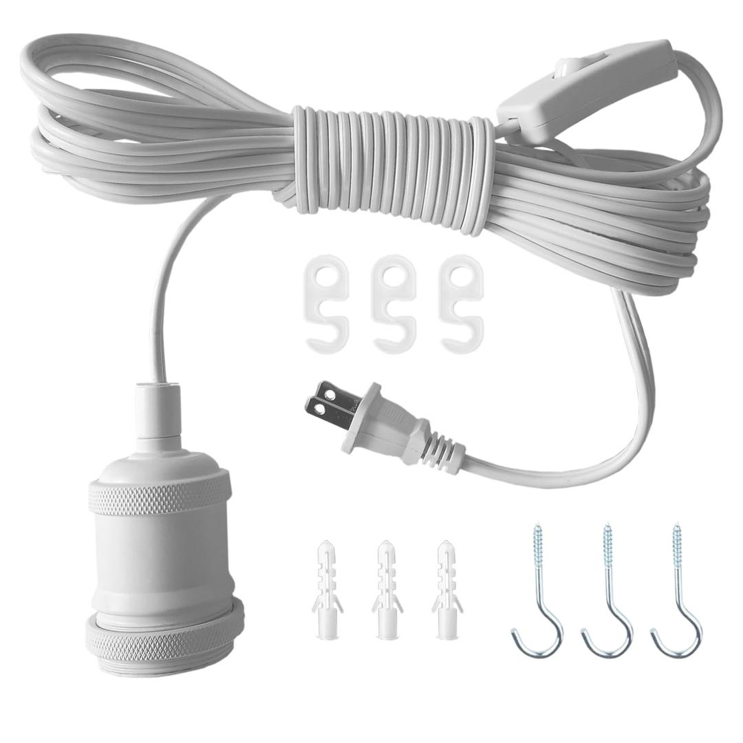 Plug in Pendant Light Kit Hanging Dimmable Ceiling Lamp 16ft Extension Cable Socket Cord Switch Button Single Bulb E26 Base Fixture Lantern Bedroom Basement Workshop Warehouse Yard Garden