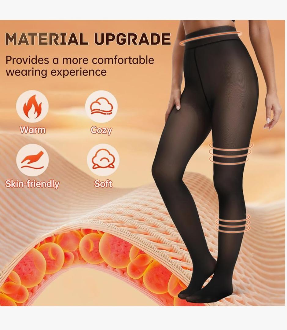 HONGTEYA Fleece Lined Tights Women Winter Thermal Leggings Pantyhose Fake Translucent Thick Warm Sheer Tights M
