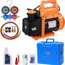 VTG VOGTEN 4.5 CFM AC Vacuum Pump and Gauge Set,for Mini Split/HVAC/Auto Systems,Manifold Gauge Kit Compatible with R22, R32, R134a,R410a,Includes 3 Hoses,2 R134a Can Tap,Upgraded Trifold Storage Case