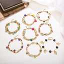 LUREME Boho Multi-Layer Stainless Steel Bracelet Set – Gold-Tone Multicolor Floral Charm Bracelets for Women, Beach Holiday Jewelry (bl003614)