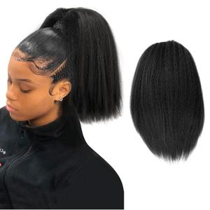 12Inch Yaki Straight Drawstring Ponytail for Black Women Synthetic Thick Kinky Straight Pony Tail Shoulder Length Black Ponytail Extension for Daily Party Use