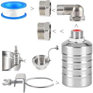 Upgraded Water Float Valve With 1/2" Bend and Adapters, 304 Stainless Steel Automatic Waterline Controller for Cistern, Aquarium, Livestock Trough and Pool