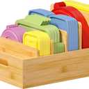 Bamboo Lid Organizers Inside Cabine, Kitchen Cabinet Organizer with 5 Adjustable Dividers, Food Container Plastic Holders for Drawer Pantry, Nature