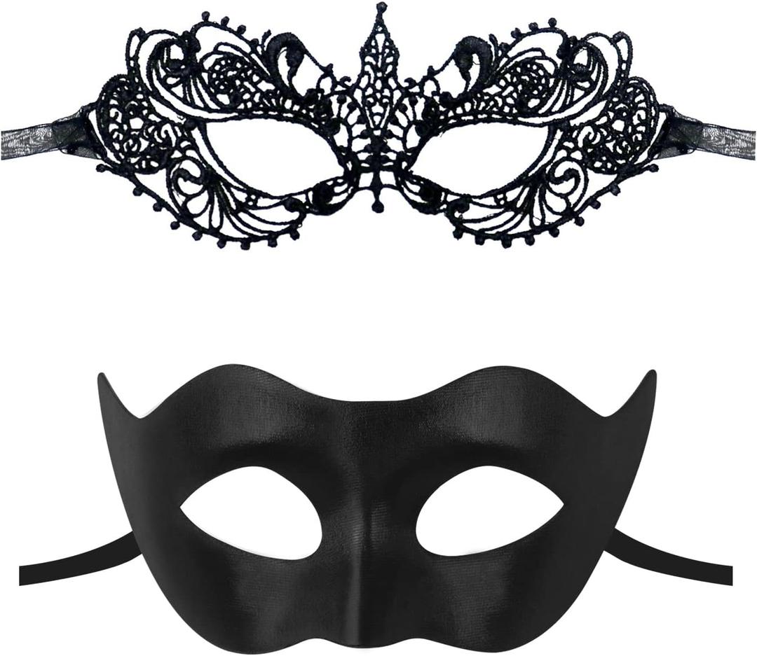 IncreDecor Couple Masquerade Lace Mask Set, Fit for Women and Men Venetian Halloween Masks, Specially for Costume, Mardi Gras