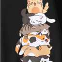 Girl's Cartoon Graphic Long Sleeve Crewneck Sweatshirts Drop Shoulder Cute Pullover Tops T Shirt (Black)