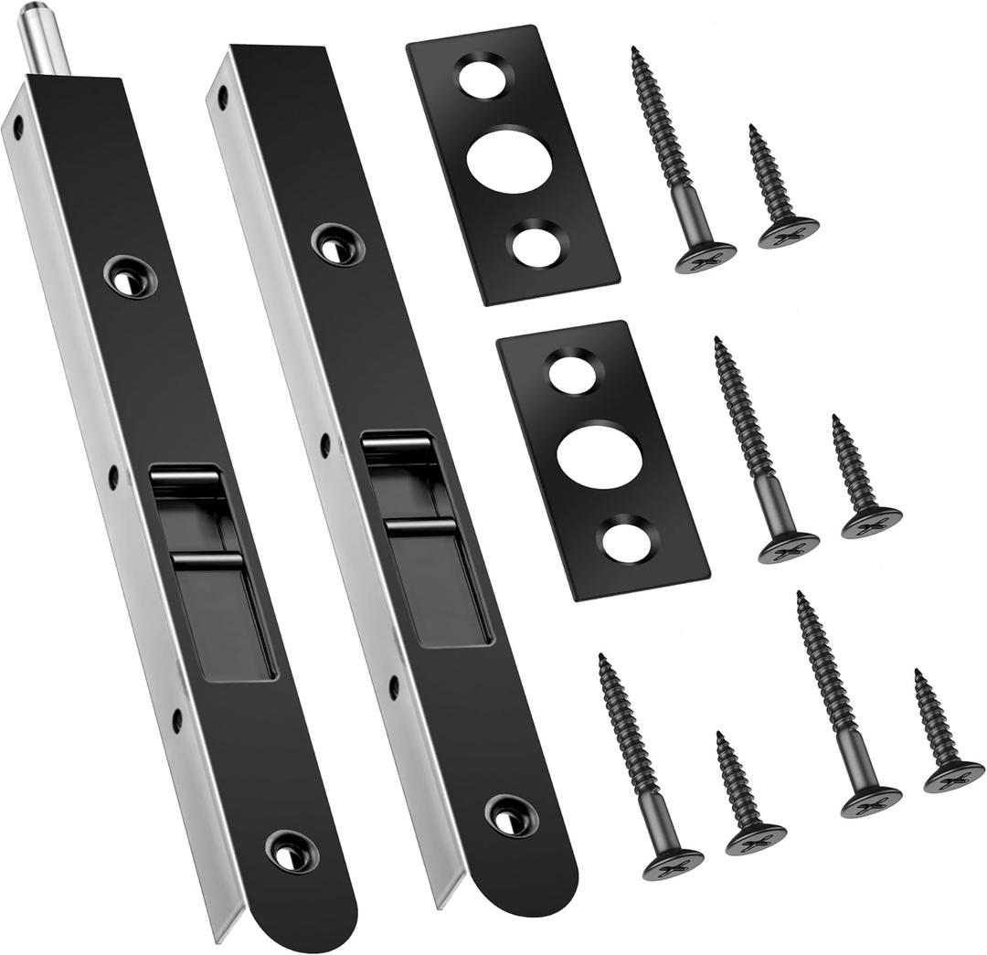 2 Pack Flush Bolt for Double Door, 7 Inch Heavy Duty Flush Latch Bolts, French Door Lock for Inactive Leaf, Double Door Opening and Composite Wood Double Dummy Door (Black Plating Color)