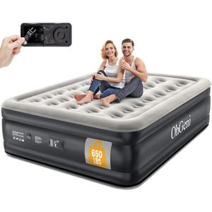 OhGeni Queen Air Mattress with Built in Pump, 18 Raised Comfort Inflatable Mattress, Quiet Surface Portable Blow Up Mattress, Air Bed for Home and Guest, Colchone Inflable, 650 lbs Max (Black)