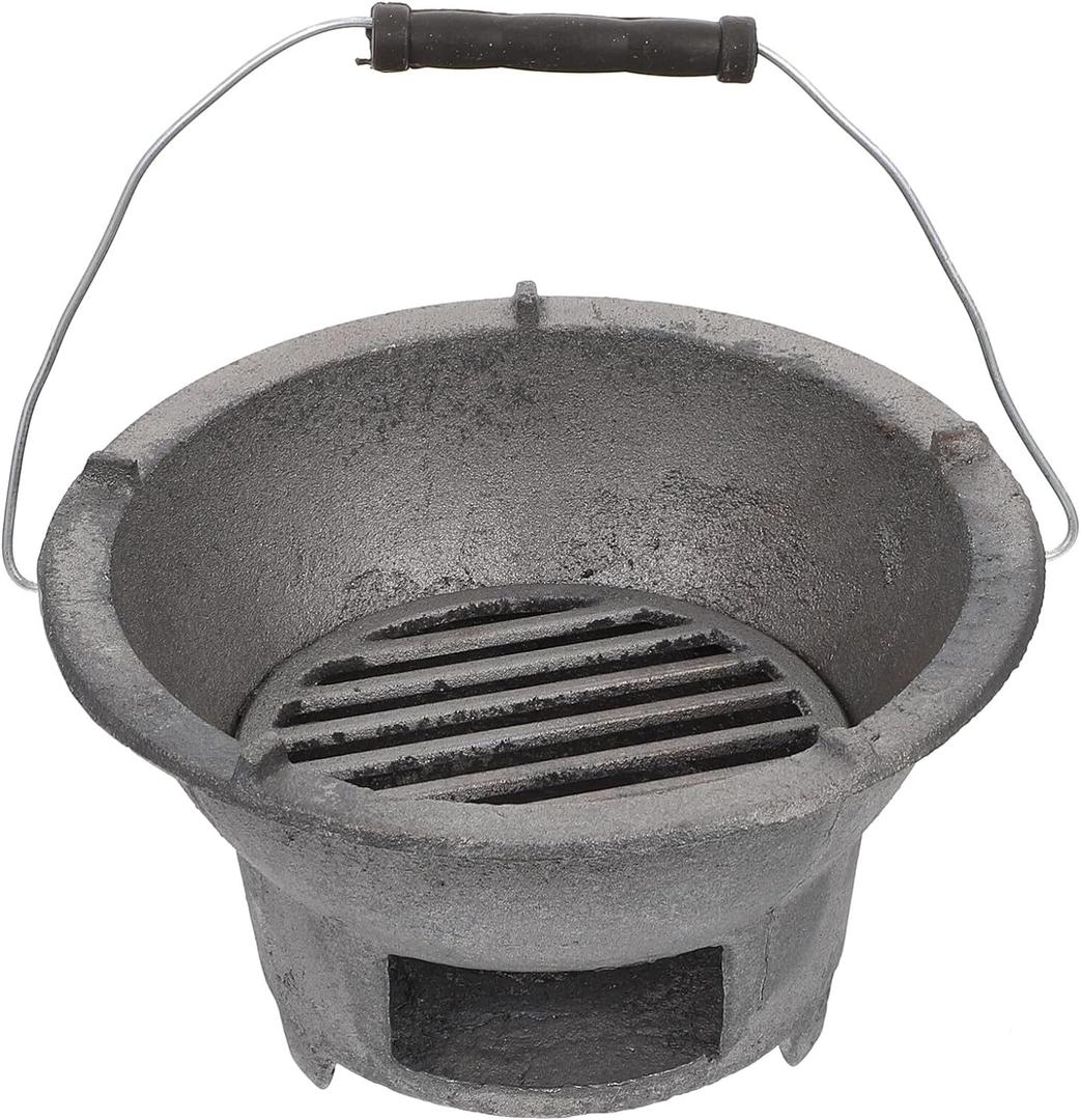 Angoily Cast Iron Charcoal Grill Japanese Tabletop BBQ Grill Mini Portable Hibachi Grill Indoor Grill Stove Camping Barbecue Tool BBQ Charcoal Stove 20cm