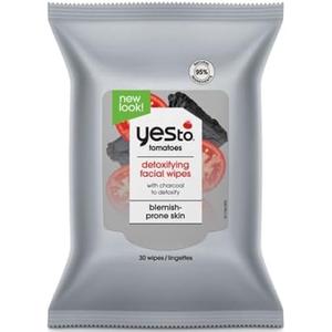 Yes To Face Wipes for Women and Men, Charcoal Facial Cleansing Wipes for use as a Make Up Remover, Cleaning, Soothing, Tomatoes (Pack of 1)