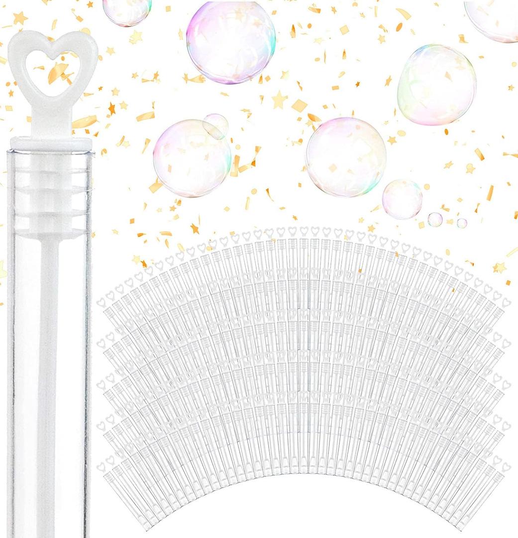 Wedding Bubbles Bulk - White Heart Top Wands (100 Count) Individual Mini Bubble Wand Favors for Weddings, Celebration Party Favor for Guests - Stock Your Home