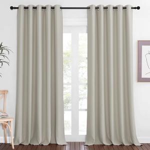 NICETOWN Blackout Natural Curtain for Living Room - Thermal Insulated Solid Grommet Sound Reducing Energy Saving Window Drape for Bedroom/Dining Room, 1 Panel, W66 x L90