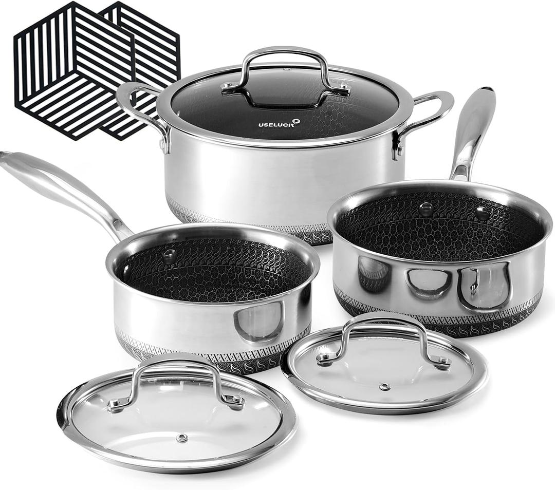Hybrid Nonstick Pot Set,pot,1.5+2 QT sauce pan,5 QT Stock Pot with Lid, 6 pieces