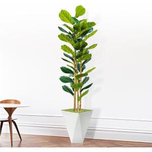 Artificial Fiddle Leaf Fig Tree with White Planter, 6ft Tall Fake Fig Trees with Natural Wood Trunk,Faux Plants Indoor for Office Home Living Room Decor, Housewarming Gift (White)