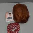 80s Women Beehive Wig with Large Pearl Necklace Bracelet and Earrings Long Wavy Ginger Bouffant Synthetic Hair Wigs for Married Housewife Big Red Vintage Costume Cosplay Halloween Party