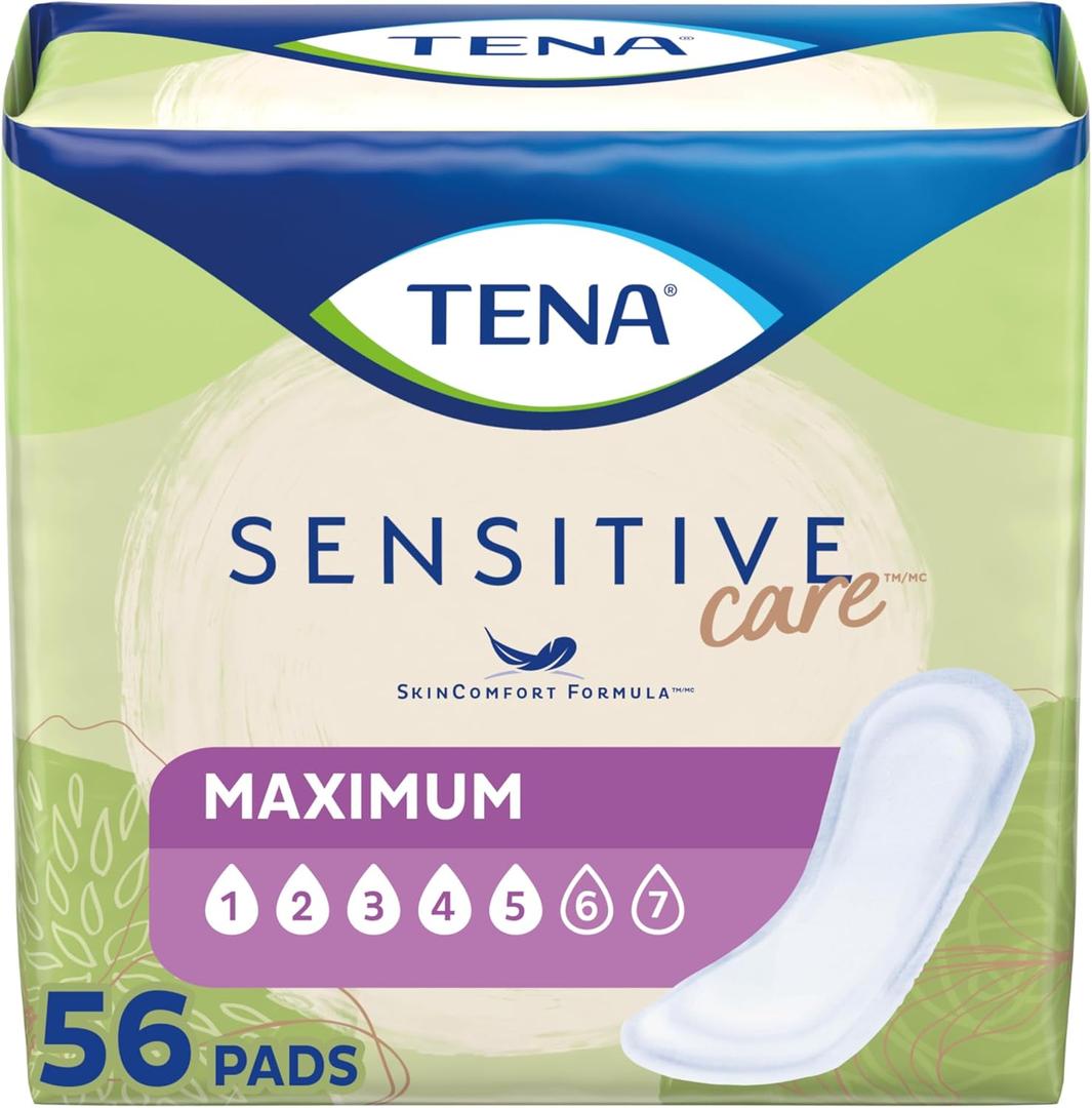 TENA Sensitive Care Maximum Absorbency Incontinence/Bladder Control Pad for Women, Regular Length, 56 Count