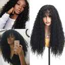 YXCHERISHAIR Curly Wigs for Black Women Natural Black Long Curly Afro Wig with Bangs Synthetic Kinky curl Hair Replacement Wigs for Cosplay and Daily (1B, 24inch)