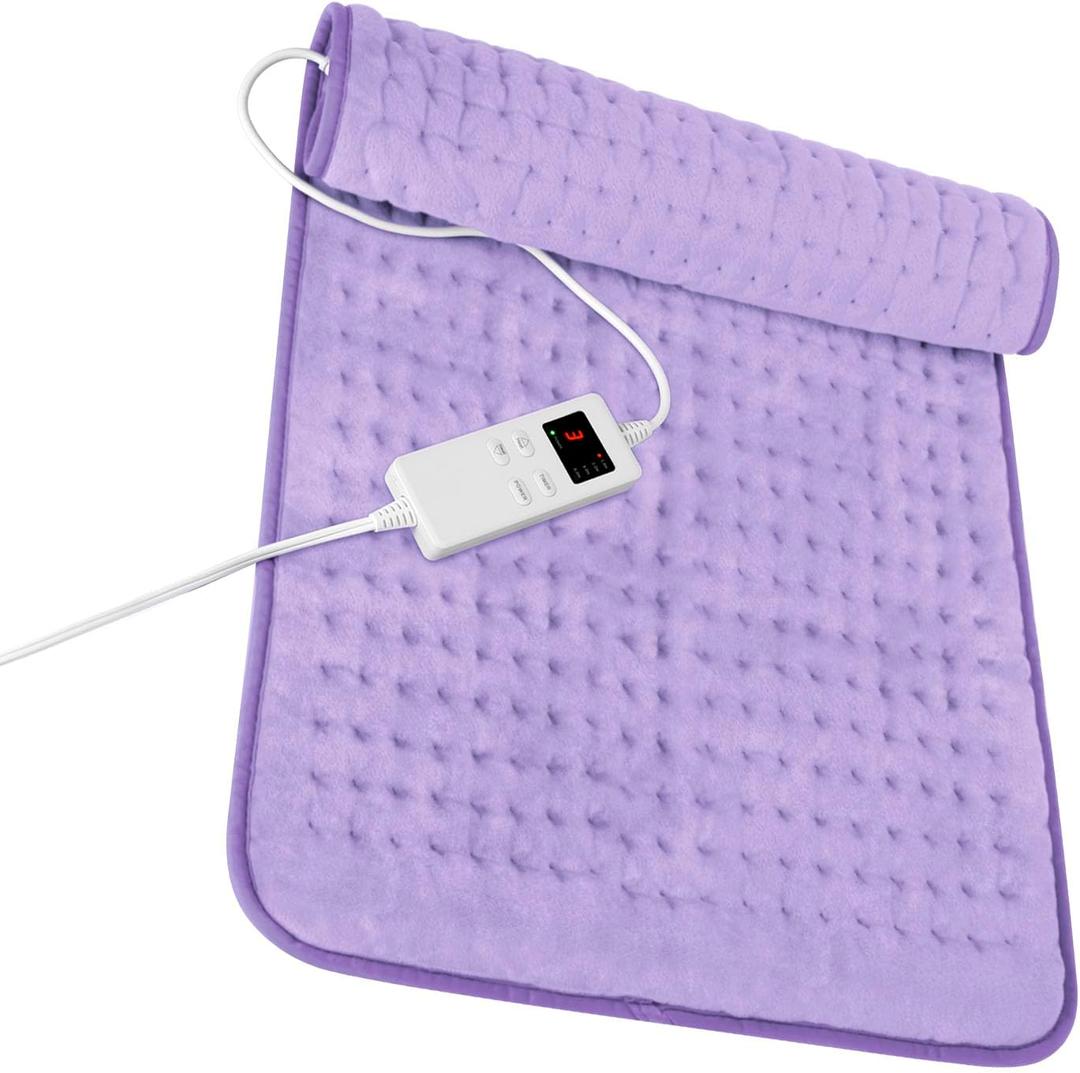 Heating Pad for Neck and Shoulders and Back, Electric Heating Pad for Period Cramps with 6 Heating & 4 Timer Setting, Easy Machine Washable, Best Gifts for Parents (17'' x 33'') (Light Purple)