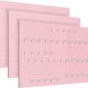 Peg Board, 3 Pack Metal Pegboard Panels Pink Pegboards Wall Organizer with Frame Large Heavy Duty Peg Board with Hooks for Walls Home, Garage Tool Storage, Office, Craft Room, Kitchen 24”×16”