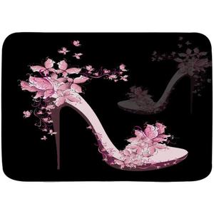 Black Pink High Heels Flowers Bath Mats Non-Slip Absorbent Soft Plush Doormat Bathroom Decor Rugs for Kitchen Bedroom Floor Mat20 x32