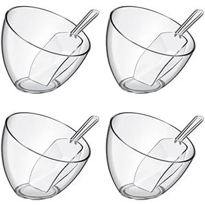 Hoolerry 8 Pcs Serving Bowls Kit Include Clear Plastic Bowls for Parties and Popcorn Measuring Scoops Acrylic Plastic Kitchen Angled Candy Scoops for Office Canister Salad Cooking (25 oz)