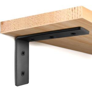 4 Pack Heavy Duty Floating Shelf Brackets, Black Metal L Wall Brackets, DIY Industrial Shelf Brackets - L10 x H 6" x W 1.6" ( 1/5 Inch Thicked )