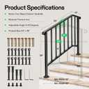 VIVOSUN Outdoor Handrail, 4 Step Stair Handrail, 54" x 36" Fits 1 to 4 Steps, Wrought Mattle Iron Stair Railing with Curved Ends and Balusters for Concrete Steps, Porch Steps, One-Step Assembly, Black