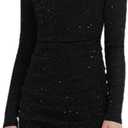 EXARUS Girls School Dance Formal Dress Tween Prom Party Teen Special Occasion Graduation Short Fitted Bodycon Dresses (10 Years, Long Sleeve Black Shimmer)