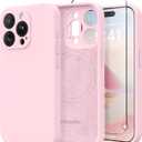 Magnetic for iPhone 14 Pro Max Case, Compatible with MagSafe, [Full Camera Protection][Screen Protector] Silicone Shockproof Protective Phone Case for iPhone 14 Pro Max 6.7", Chalk Pink
