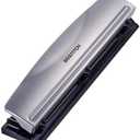 Bostitch Office Premium 3 Hole Punch, 12 Sheet Capacity, Metal, Rubber Base, Easy-Clean Tray, Silver