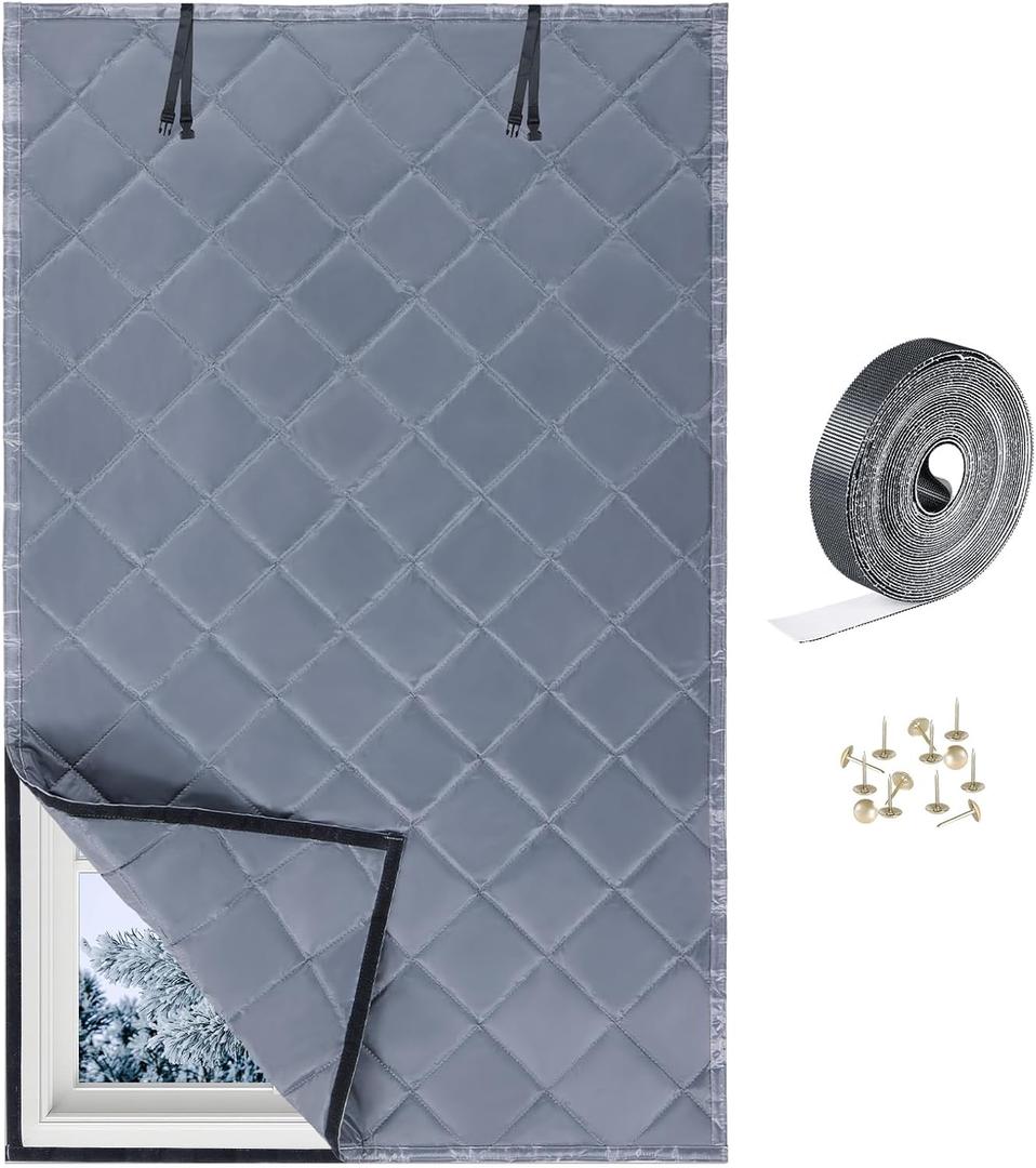 Thermal Window Cover 38" x 62", 3-Layer Oxford Cloth Cotton Insulated Window Curtain for Winter, Reusable Heat Retention Cover, Fits up to 3 x 5 Ft Windows